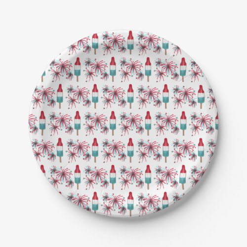 Red White Blue Rocket Pop Popsicle Fireworks USA Paper Plates