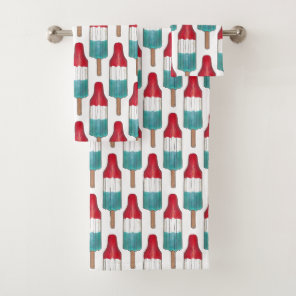 Red White Blue Rocket Pop Popsicle Patriotic USA Bath Towel Set