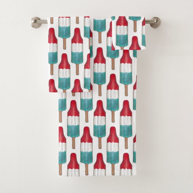 Red White Blue Rocket Pop Popsicle Patriotic USA Bath Towel Set (Insitu)