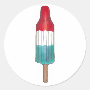 Red White Blue Rocket Pop Popsicle Patriotic USA Classic Round Sticker