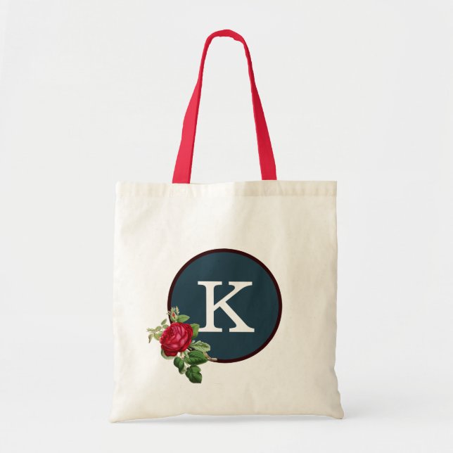 Red White Blue Rose Pattern Elegant Monogram Tote Bag (Front)