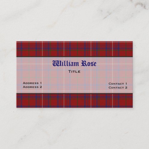 Red White  Blue Rose Plaid Custom Business Card