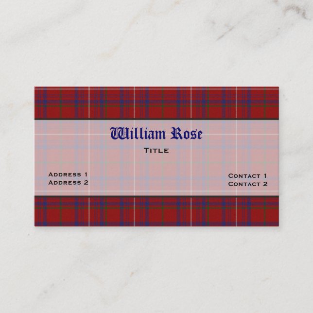Red, White, & Blue Rose Plaid Custom Business Card (Front)