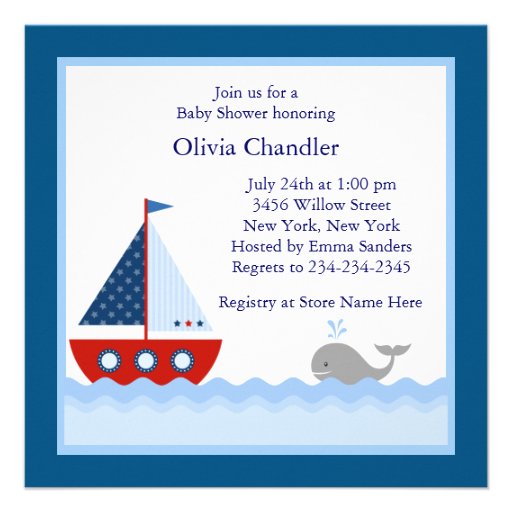Red White Blue Sailboat Baby Boy Shower Custom Announcement