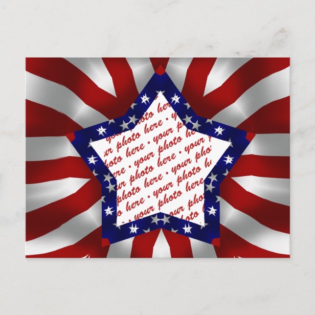 Red White & Blue Satin Star Photo Frame Postcard (Front)