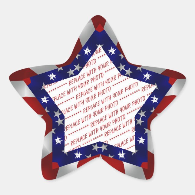 Red White & Blue Satin Star Shape Design Frame Sticker (Front)
