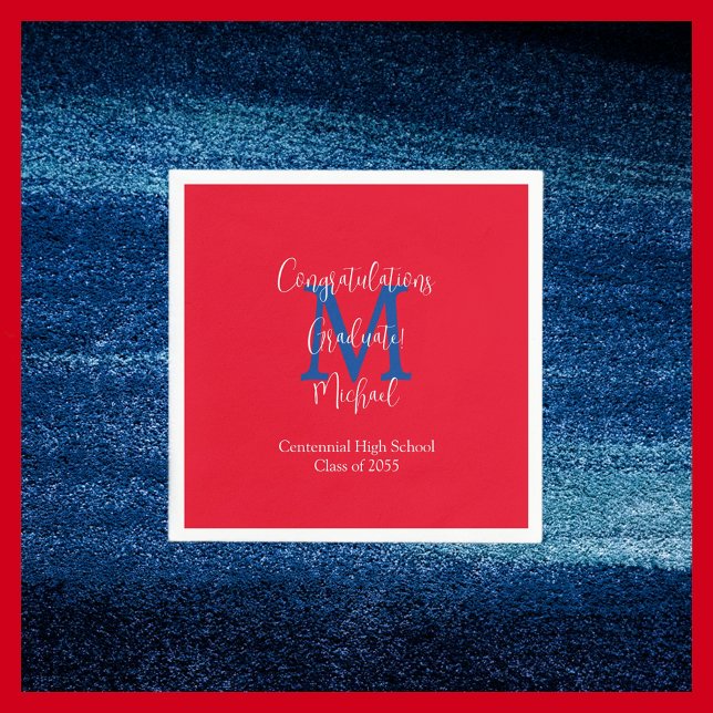 Red White Blue Scarlet Graduation Name Monogram  Napkins (Creator Uploaded)