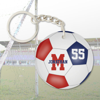 Red White Blue School Colors Soccer Bag Tag Keychain by katz_d_zynes at Zazzle