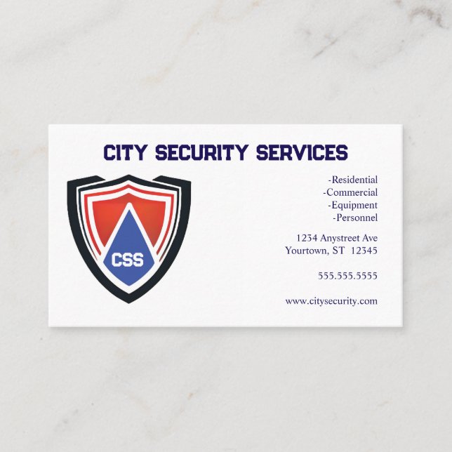 Red White Blue Shield Security Protection Business Card (Front)