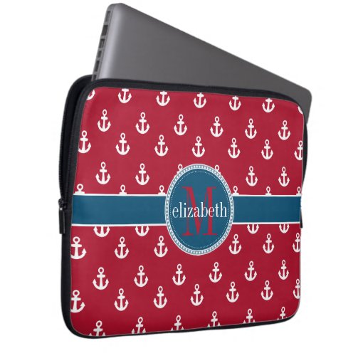 Red White Blue Ship Anchors Monogram Laptop Sleeve | Zazzle