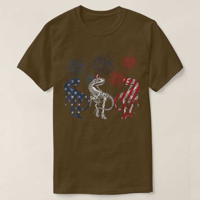 Red White Blue Skeleton Dinosaur Firework 4th Of J T-Shirt (Design Front)