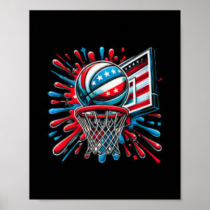 Red White Blue Sketll Color Splash Usa Flag Sketll Poster