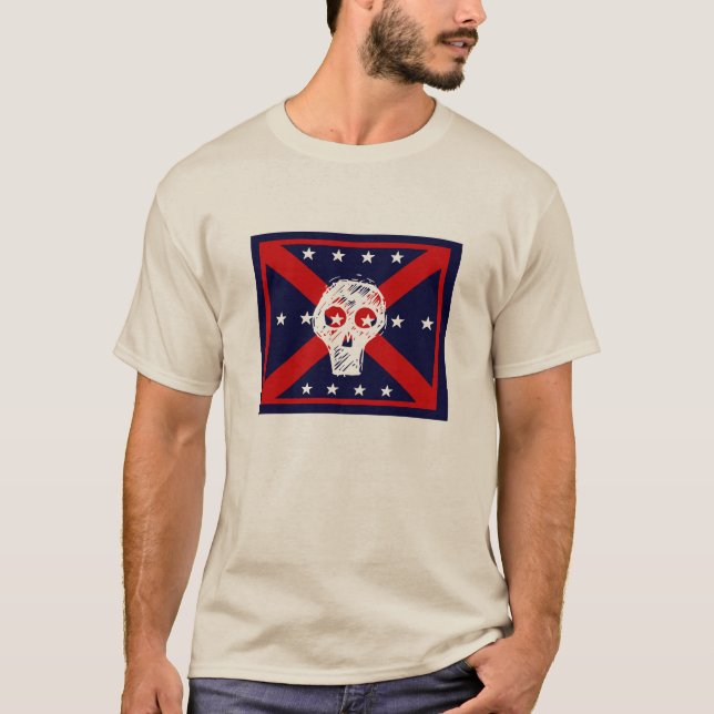 red, white, blue  skull pirate flag grey t-shirt (Front)