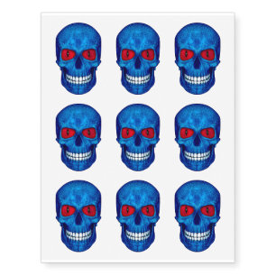 Red White Blue Skull Zombie Dead Temporary Tattoo