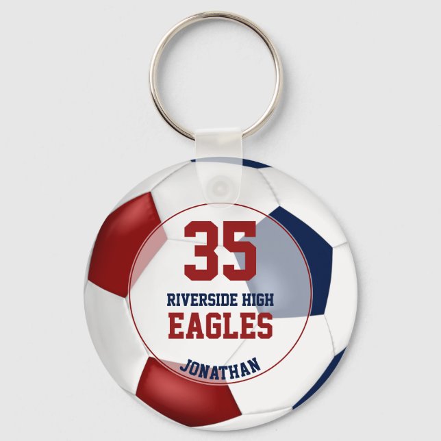 red white blue soccer ball boys team spirit keychain (Front)