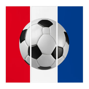 Red White Blue Soccer Ball Football Art Triptych