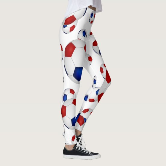 red white blue soccer balls pattern leggings