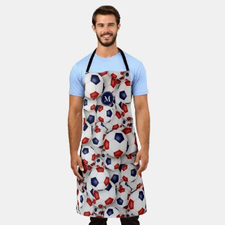 red white blue soccer balls pattern sports fan apron