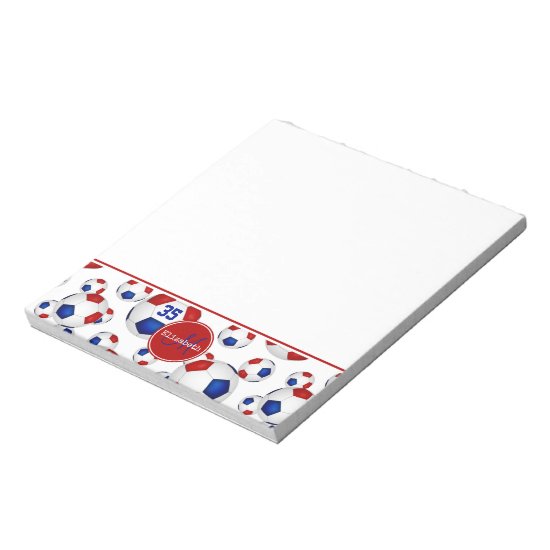 red white blue soccer balls personalized notepad