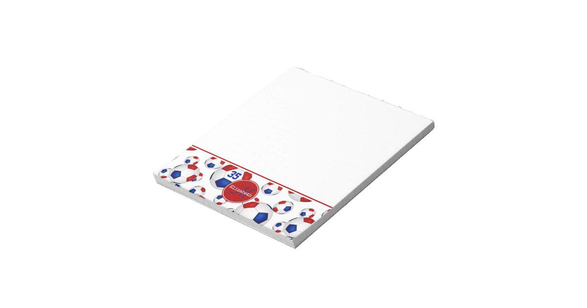 red white blue soccer balls personalized notepad | Zazzle