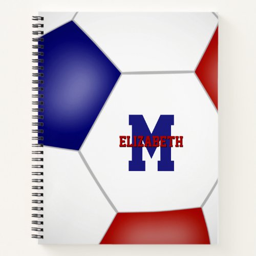 red white blue soccer team colors monogrammed notebook