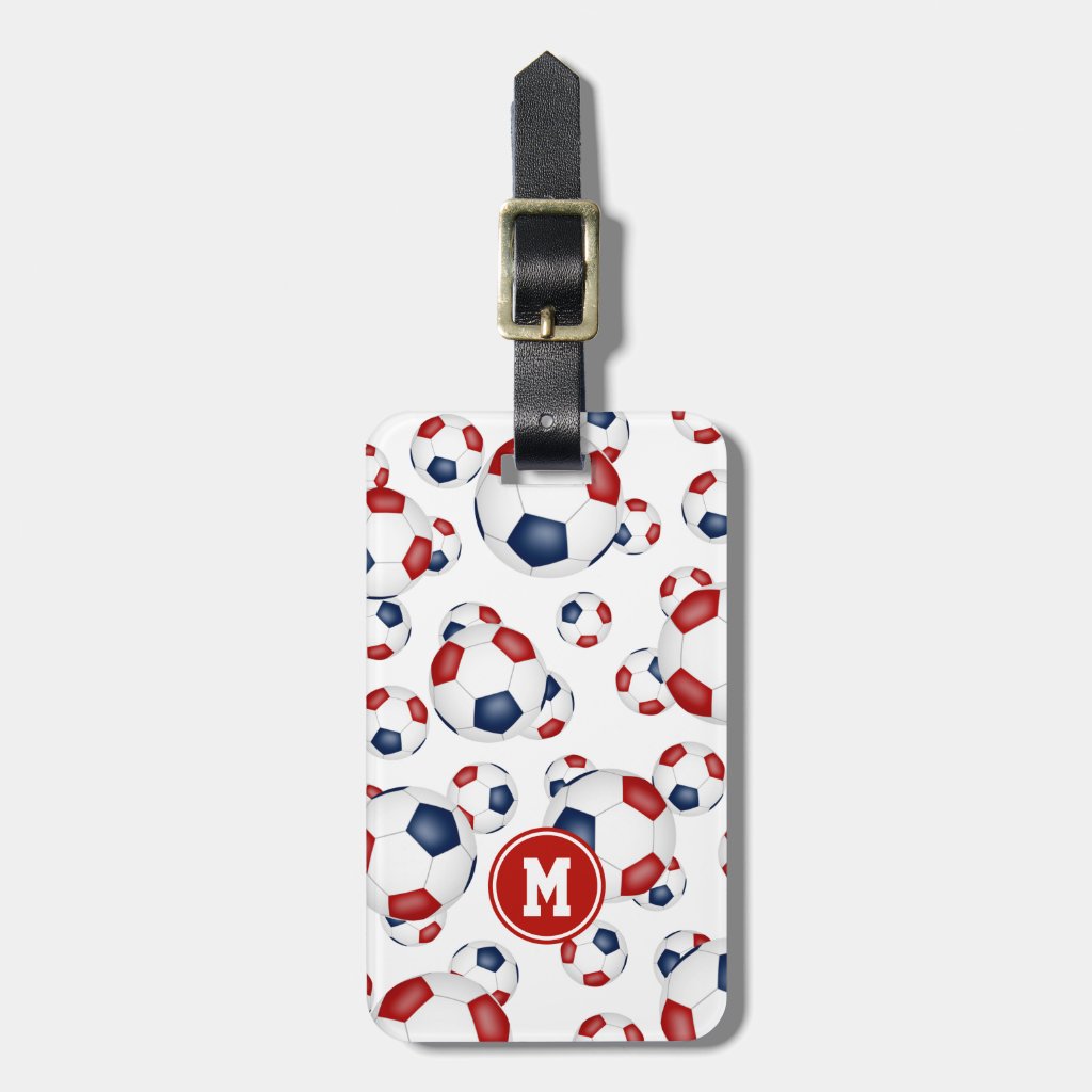red white blue soccer team colors sports pattern luggage tag