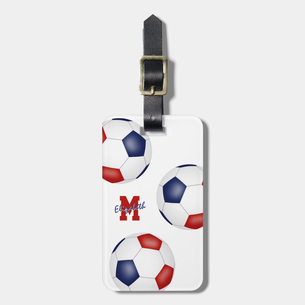 red white blue soccer travel team monogrammed luggage tag