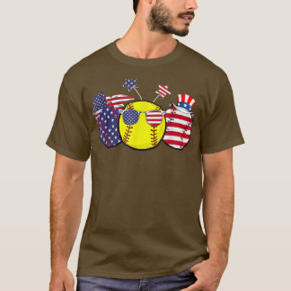 Red White Blue Softball Lover Patriotic 4th Of Jul T-Shirt