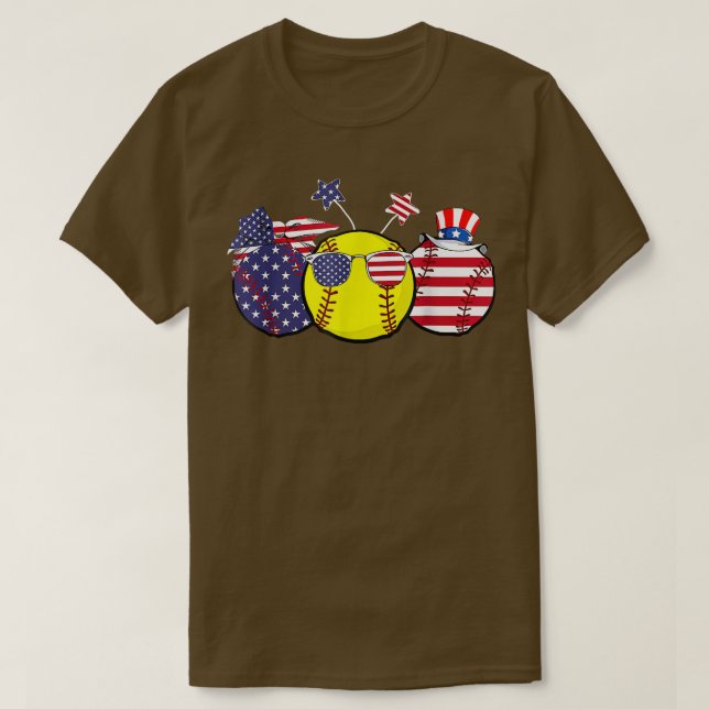 Red White Blue Softball Lover Patriotic 4th Of Jul T-Shirt (Design Front)