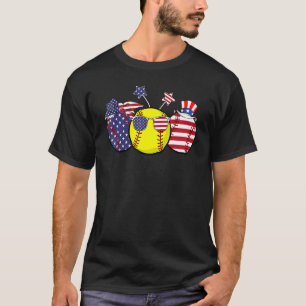 Red White Blue Softball Patriotic 4th Of July T-Shirt