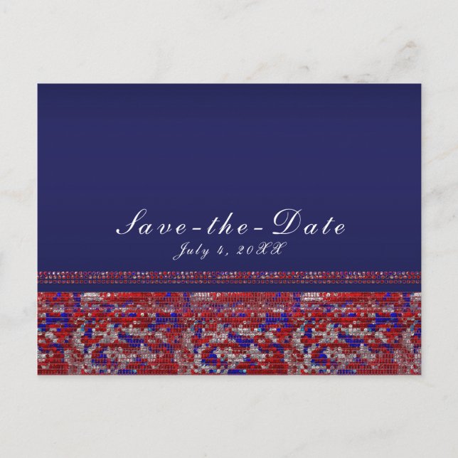 Red White & Blue Sparkle Sequins 4th of July Party Announcement Postcard (Front)