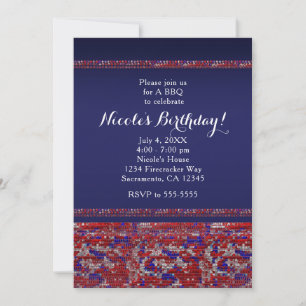 Red White & Blue Sparkle Sequins Party Invitations