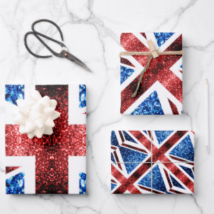 Red White Blue Sparkles UK flag Wrapping Paper