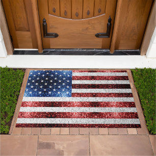Red White Blue Sparkles USA Doormat