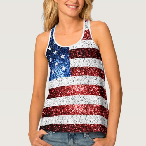 Red White Blue Sparkles USA flag  Tank Top