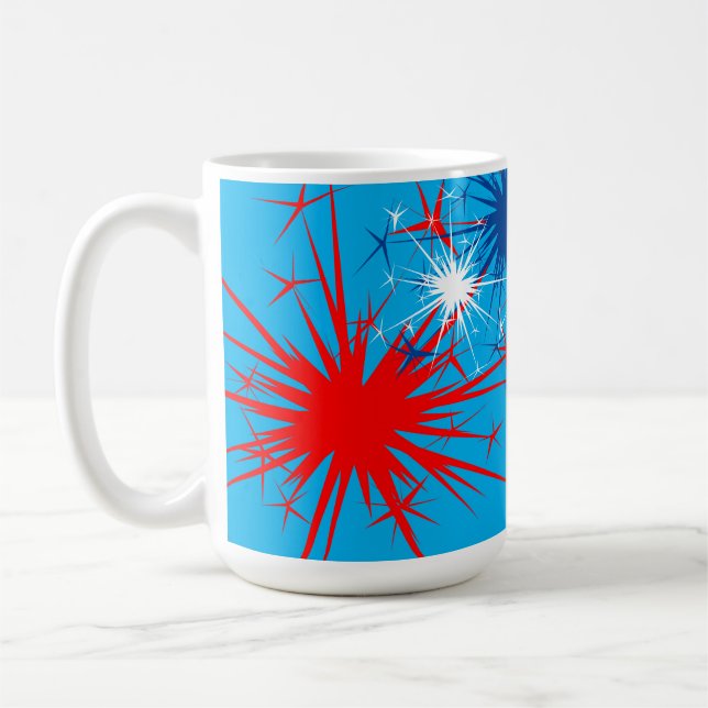 Red White Blue Sparks Patriotic Fireworks Holiday Coffee Mug (Left)