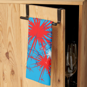 Red White Blue Sparks Patriotic Fireworks Holiday Kitchen Towel