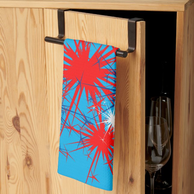 Red White Blue Sparks Patriotic Fireworks Holiday  Kitchen Towel (Thirds Fold)