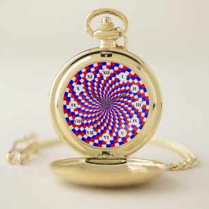 Red White Blue Spiral (Roman Face) by K Yoncich Pocket Watch