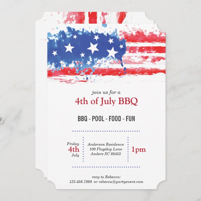 Red White & Blue Splatter American Flag Invitation (Front/Back)
