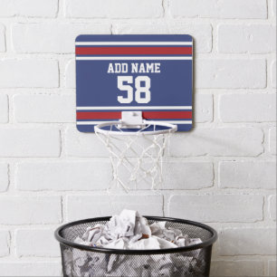 Red White Blue Sports Jersey Custom Name Number Mini Basketball Hoop
