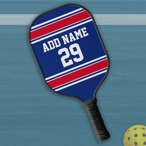 Red White Blue Sports Jersey _ Custom Name Number Pickleball Paddle