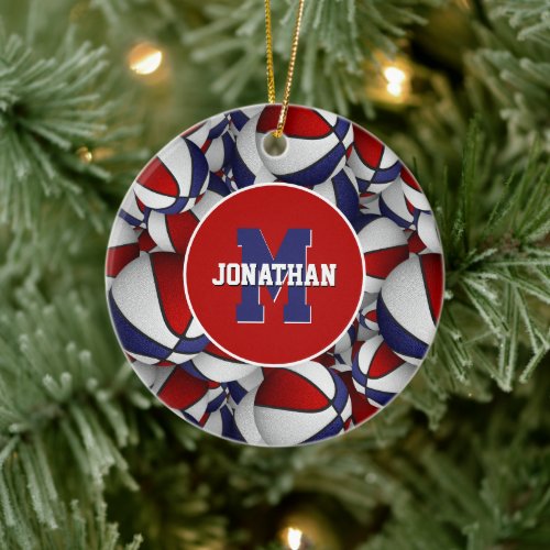 red white blue sports personalized basketball ceramic ornament