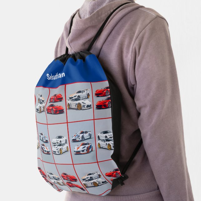 Red White Blue Sports Racing Cars Drawstring Bag (Insitu)