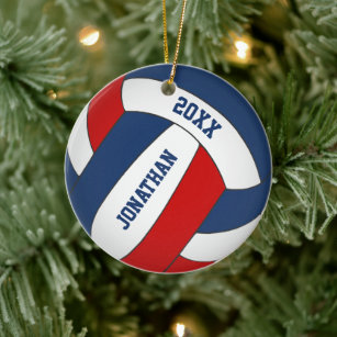 red white blue sports team colors boys volleyball ceramic ornament