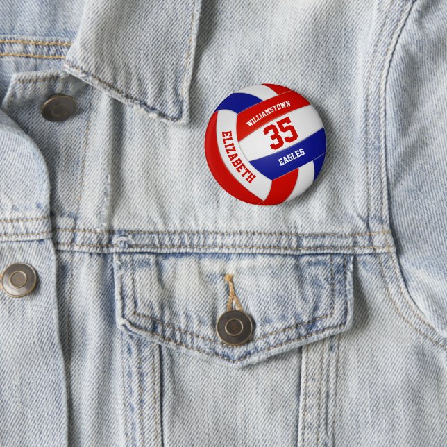 red white blue sports team girls boys volleyball button (In Situ)