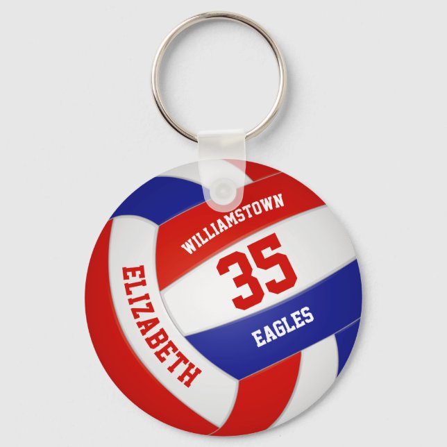 red white blue sports team girls boys volleyball keychain (Front)