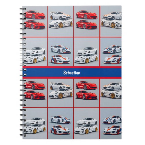 Red White Blue Sporty Sports Cars Notebook