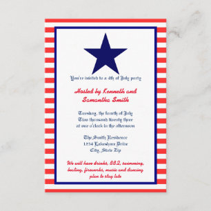 Red White & Blue Star - 3x5 Party Invitation