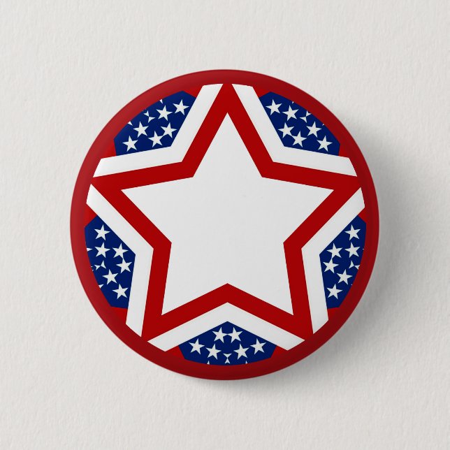 Red White & Blue Star Design to Add Text Pinback Button (Front)